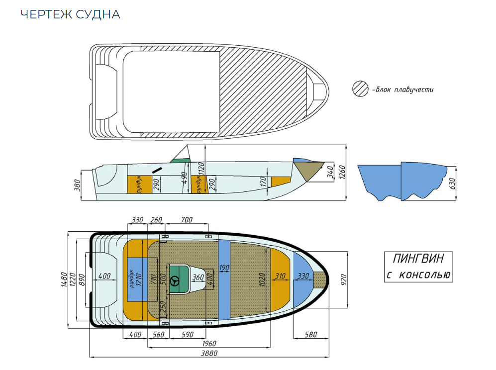 Стеклопластиковая лодка Пингвин с консолью (тримаран) в Новомосковске