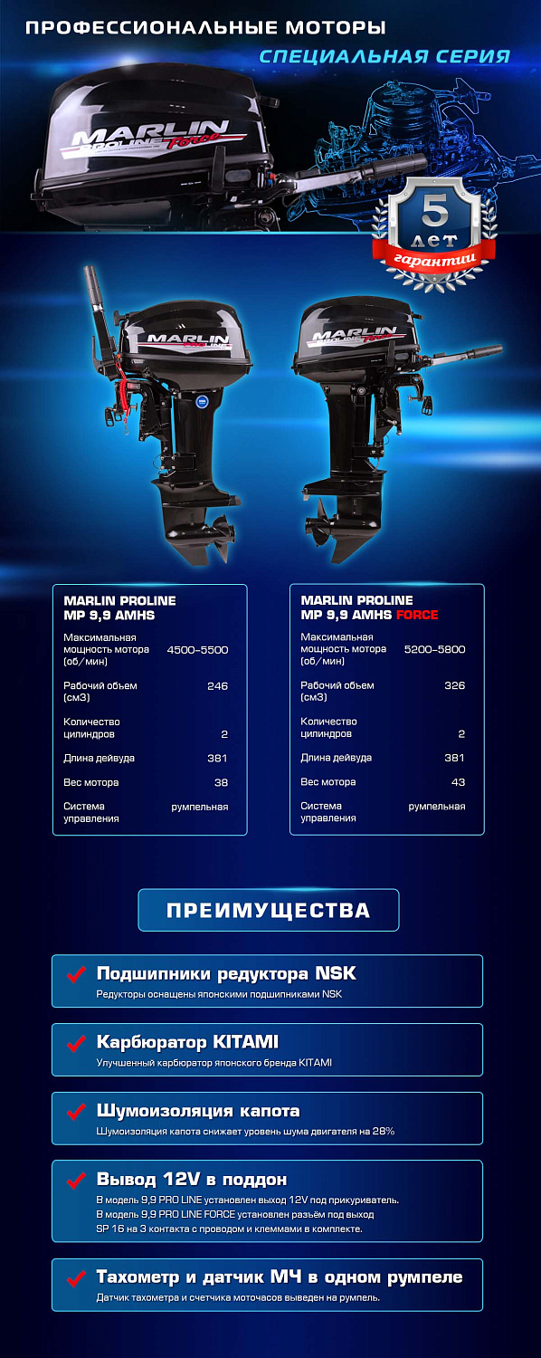 Лодочный мотор MARLIN PROLINE MP 9.9 (20) AMHS FORCE в Новомосковске